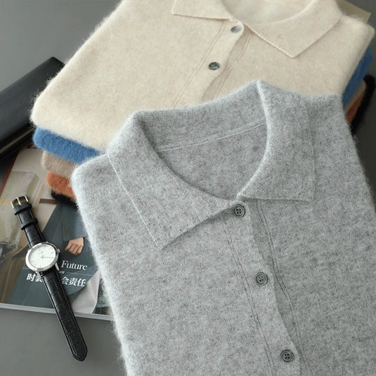 Maillard Polo-Kragen-Pullover für Herren, Herbst/Winter 2024, lässige Business-Männer, 100 % reiner Nerz-Kaschmir-Strickjacke, große Strickjacke
