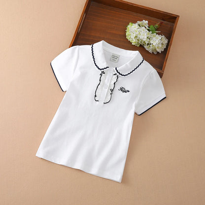 Mädchen Sommer Polos hirt Kurzarm Peter Pan Kragen niedlichen lässigen T-Shirt Kinder Baumwolle Kleidung