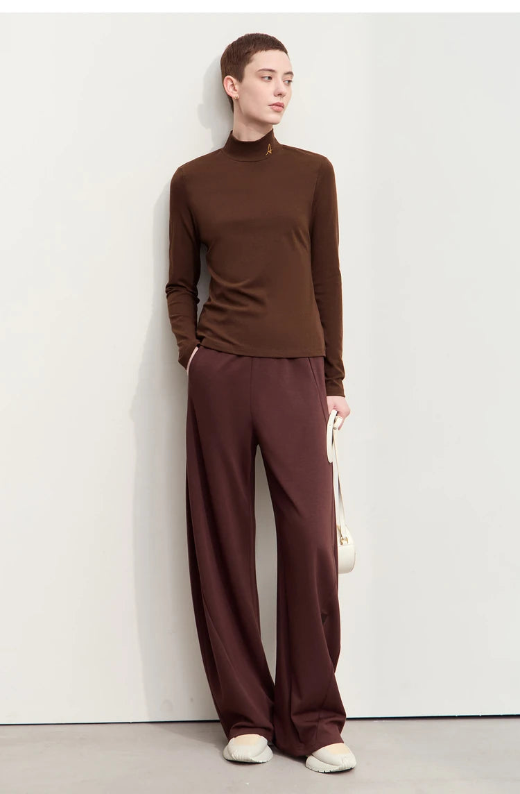 Damen Rollkragen-T-Shirt aus besticktem Fleece für warme Wintertage