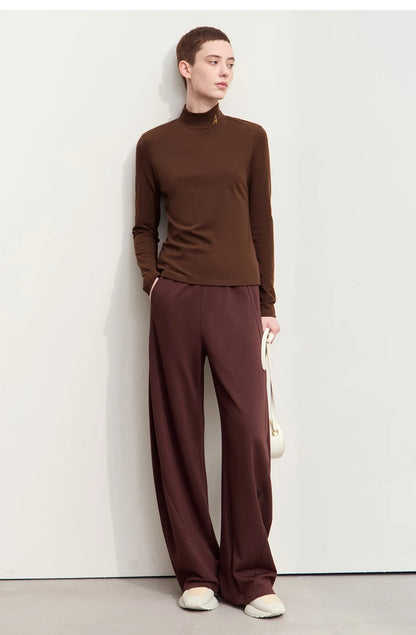 Damen Rollkragen-T-Shirt aus besticktem Fleece für warme Wintertage