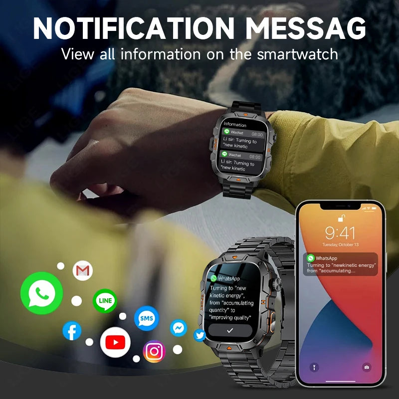 LIGE 2024 Männer Frauen Smart Uhr Bluetooth Anruf Musik Spiel Stimme Assistent Smartwatch Outdoor Fitness Sport Taschenlampe Armbanduhr