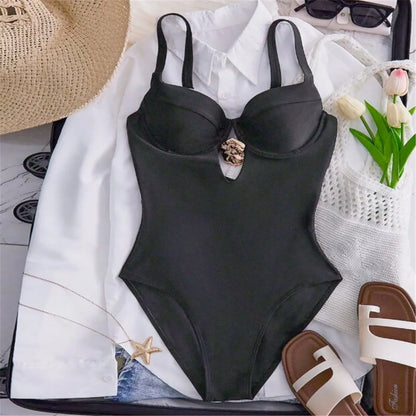 Damen-Badeanzug Cut-Out Bügel High-Leg Monokini Weste gepolstert