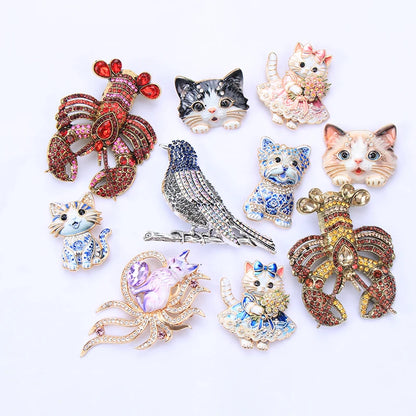 Brosche Tier Emaille Strass Katze Hummer Vogel Fuchs Anstecknadel Damen