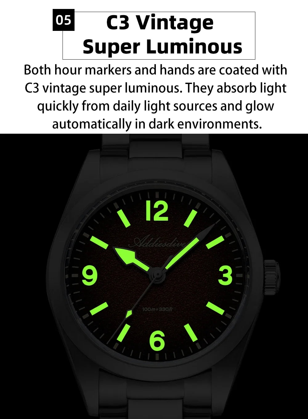 Herren-Quarzuhr mit Saphirglas und C3-Retro-Leuchtmasse