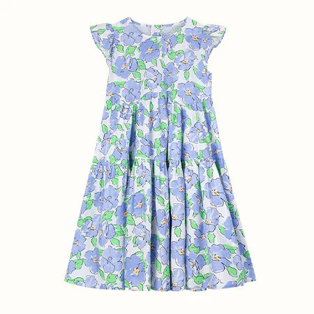 Langärmliges Prinzessinnenkleid aus Gaze in Tiefblau und Rot für Mädchen – Perfekt für Geburtstagsfeiern und Hochzeiten (3-14 Jahre)