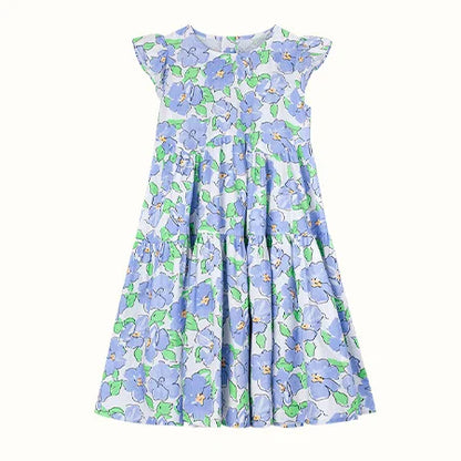Langärmliges Prinzessinnenkleid aus Gaze in Tiefblau und Rot für Mädchen – Perfekt für Geburtstagsfeiern und Hochzeiten (3-14 Jahre)