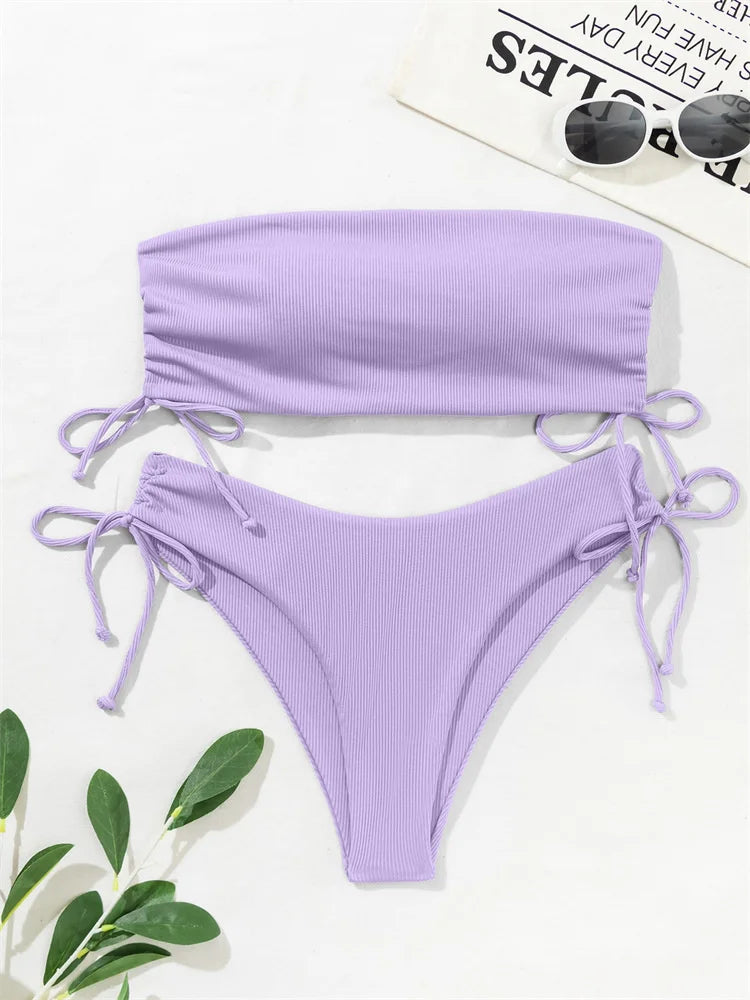 Gestreifter Sexy Bikini für Damen – Zweiteiliges Badeanzug-Set für Strand und Pool