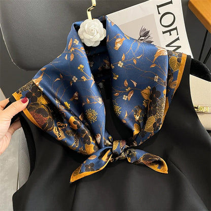 Damen Seidenschal quadratisch einfarbig Halstuch Bandana Foulard Frühling Sommer C