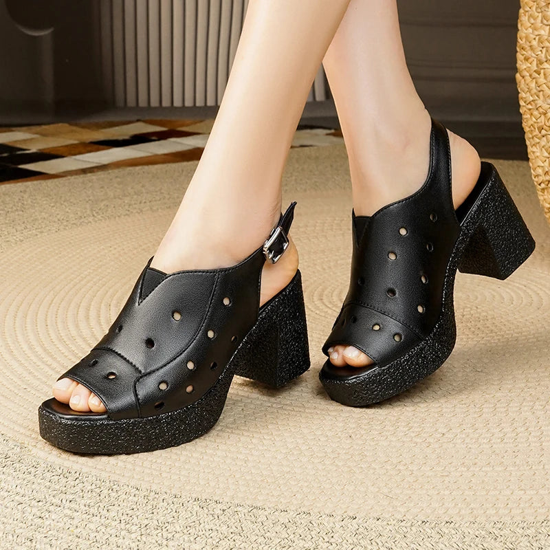 AIYUQI Damen-High-Heels-Sandalen aus echtem Leder, 2025, neue Plattform, weibliche Sommersandalen, Fischmaul-Sandalen für Damen