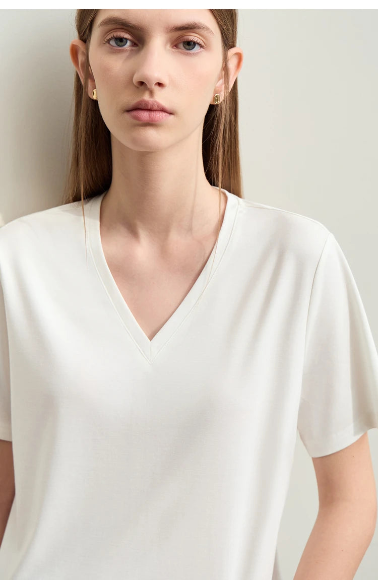 Damen Kurzarm-T-Shirts mit V-Ausschnitt und Sonnenschutz für kühles Gefühl