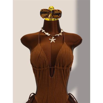 Damen Badeanzug Blumendruck One-Shoulder asymmetrisch Cut-Out Monokini gepolstert