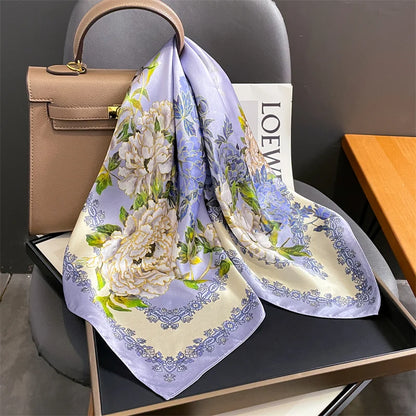 Damen Seidenschal quadratisch Luxus Haarband Halstuch Krawatte Handgelenk Bandana F