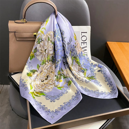 Damen Seidenschal quadratisch Luxus Haarband Halstuch Krawatte Handgelenk Bandana F