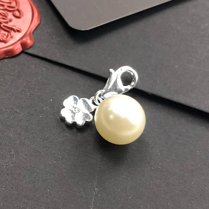 Damen-Charm-Anhänger Perle Kleeblatt Glück aus Sterlingsilber