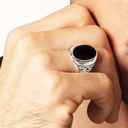 Damen-Ring ovaler Siegel schwarz Vintage aus Sterlingsilber
