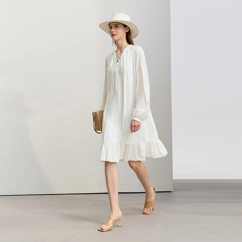 Elegantes Damen Midi Kleid Mit V-Ausschnitt Und Viskose