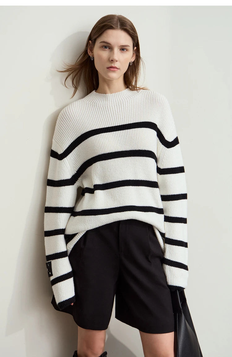 Damen-Strickjacke Streifen Stehkragen Kontrastfarben locker Weihnachten Winter