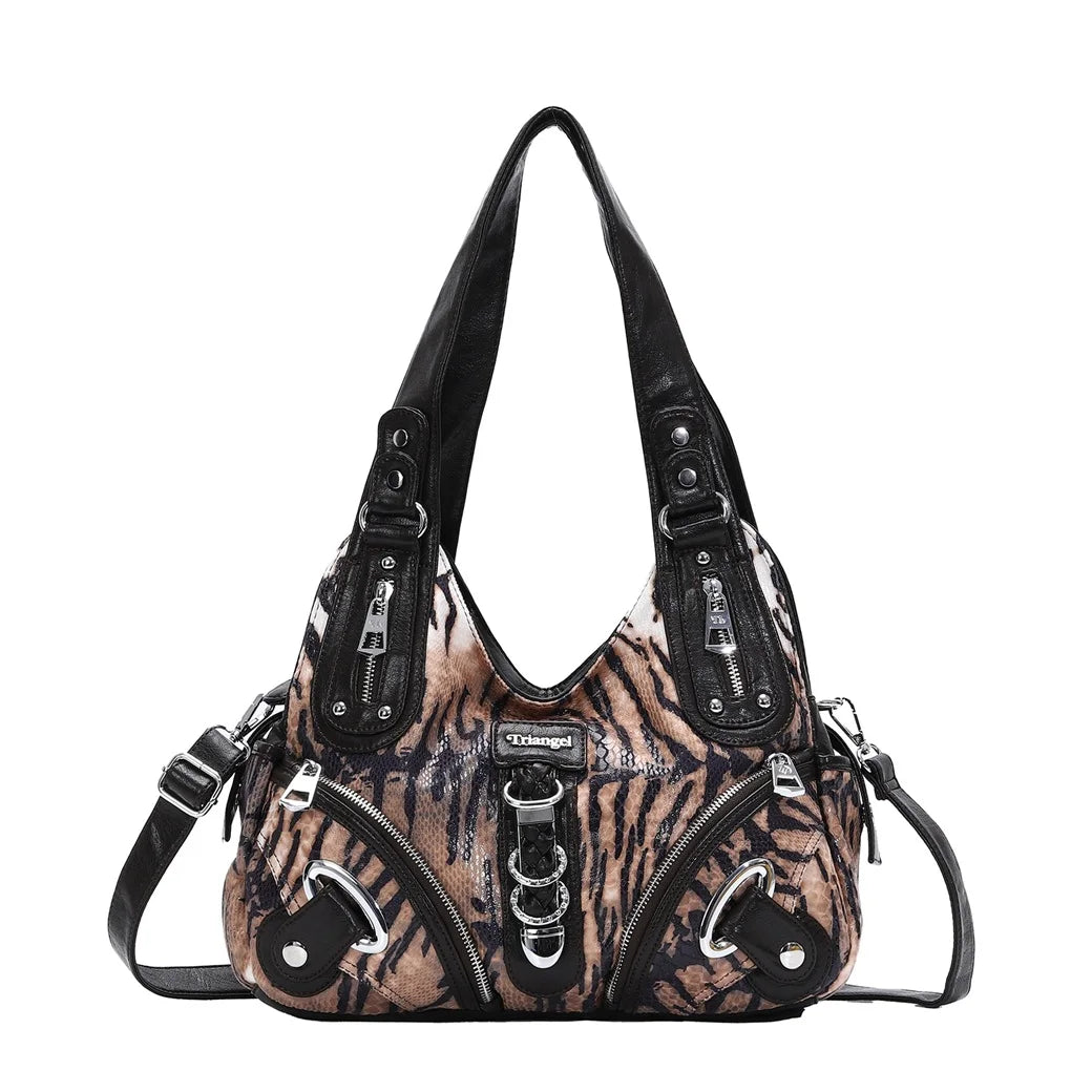 Damen-Schultertasche mit Leopardenmuster und Top-Handle Tragegriff für Alltag und Freizeit Vielseitig