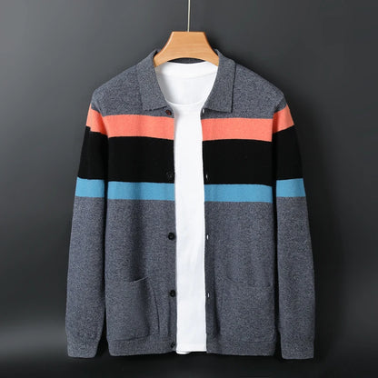 2024 neue Mode Wolle Strickjacke Mantel Top Herren Revers Business Casual Strickpullover Trend Hot Frühling und Herbst gestreift Langarm