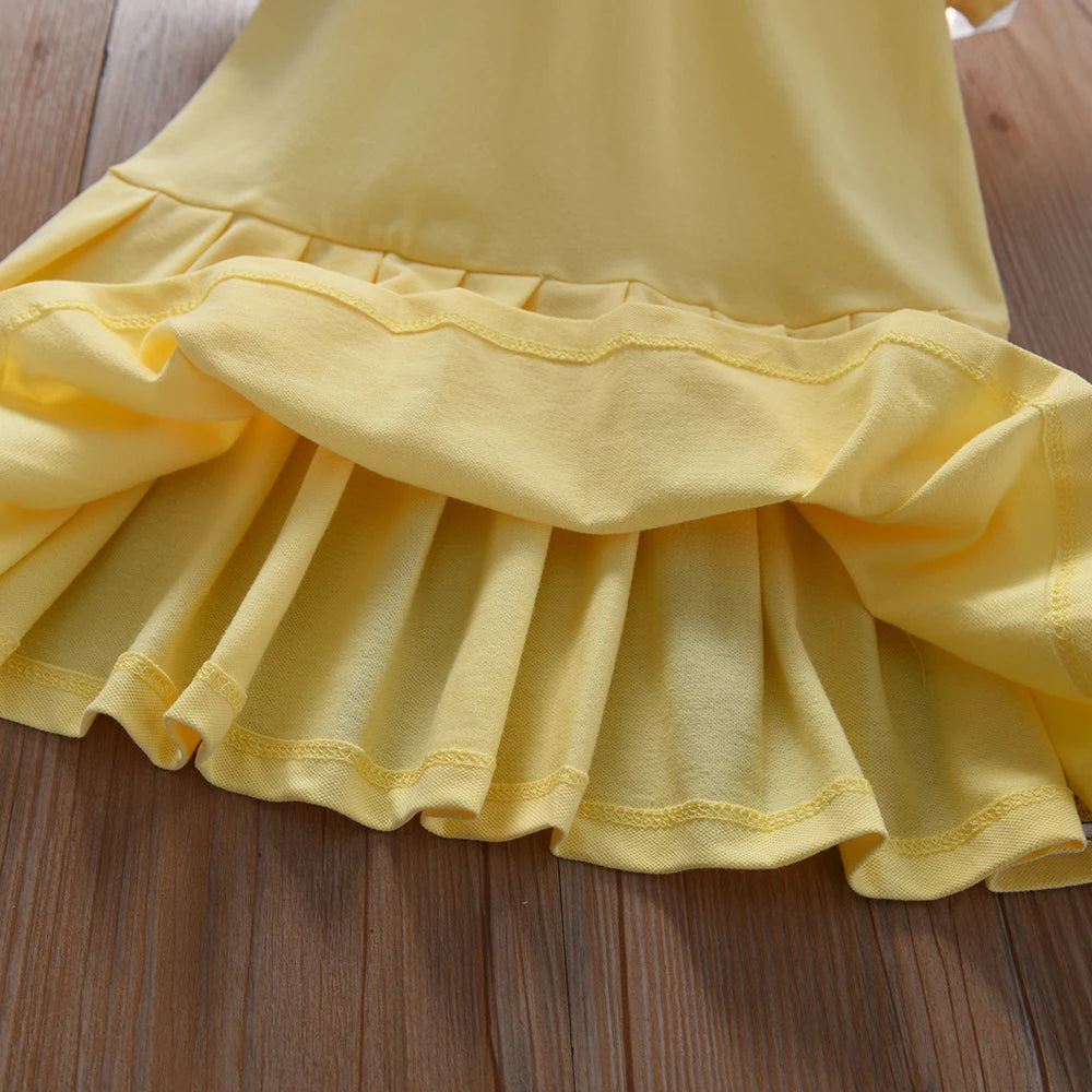 Kleinkind-Mädchenkleid im Alter von 2–6 Jahren, gelber Kragen, Sommer-Baumwollkleidung für Kinder, süßes lässiges Outfit