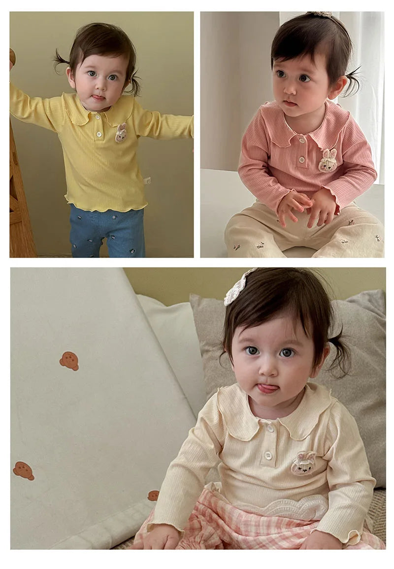Mädchen Hemd mit süßem 3D Bunny und Kragen für Kinder von 9M bis 5T