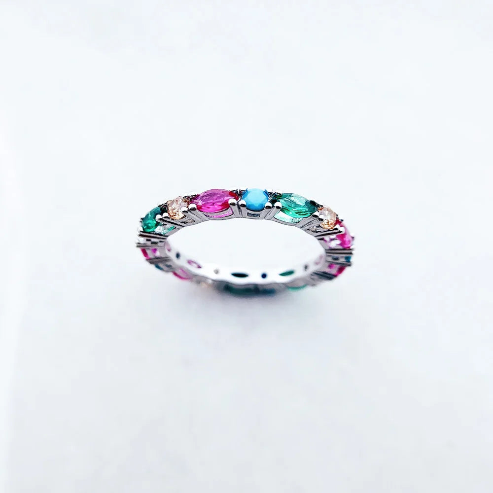 Damen-Ring bunte Steine königlich Bohemia aus Sterlingsilber