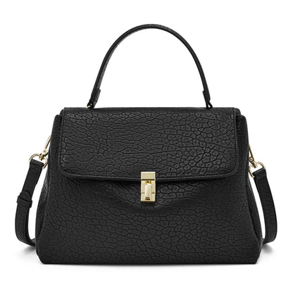 Damen-Tasche aus Splitleder mit Lychee-Muster und eleganter Klappverschluss für Alltag und Büro