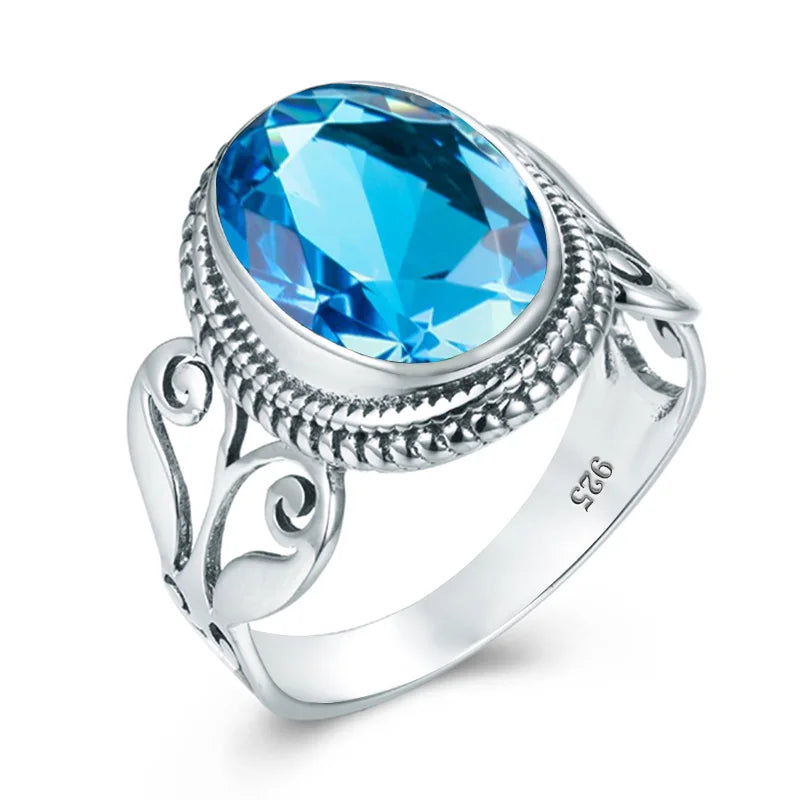 Damen-Ring Aus Sterling Silber Mit Ovaler Rainbow Fire Mystic Topaz Stein 10x16mm Goldtone Schmuck