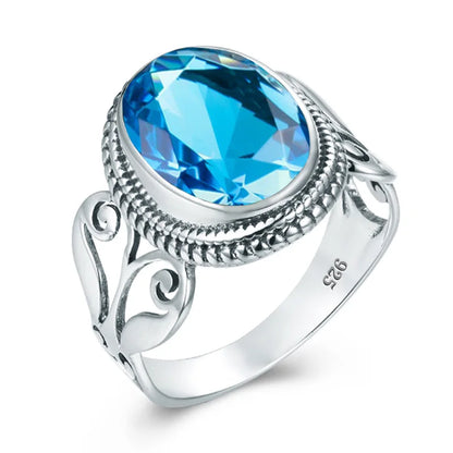 Damen-Ring Aus Sterling Silber Mit Ovaler Rainbow Fire Mystic Topaz Stein 10x16mm Goldtone Schmuck