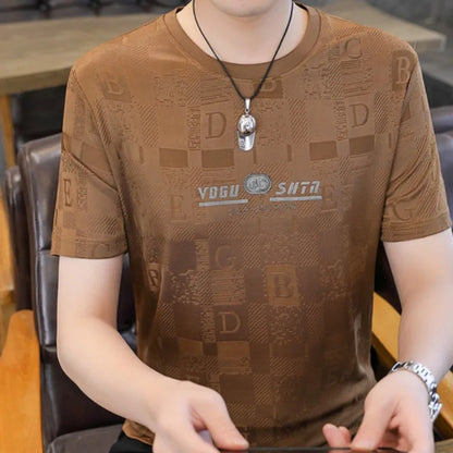 Herren T-Shirt aus feinem Wollstoff mit luxuriösem Print im Slim Fit