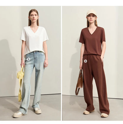 Damen Kurzarm-T-Shirts mit V-Ausschnitt und Sonnenschutz für kühles Gefühl