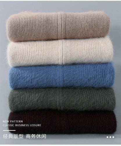 Pullover aus 100 % reinem Nerz-Kaschmir für Herren, Stehkragen, verdickte Strickjacke, Herbst/Winter, warm, lässig, gestrickt, große Oberteile mit Reißverschluss