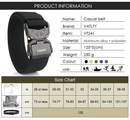 VATLY Breiter Elastik-Gürtel Herren 5 cm Aluminium-Schnellverschluss Militär-Stil