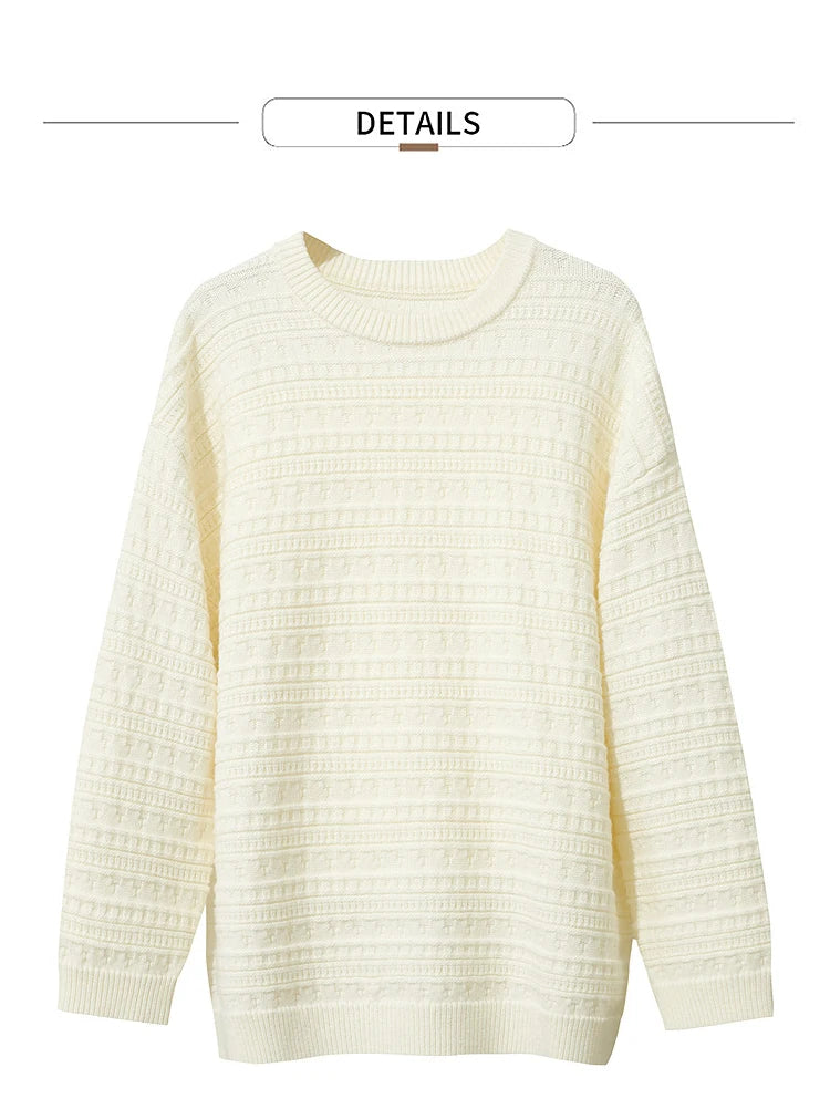 Pullover Cremeweiß, Rundhalsausschnitt, feines Strickmuster, lange Ärmel (Detailansicht)