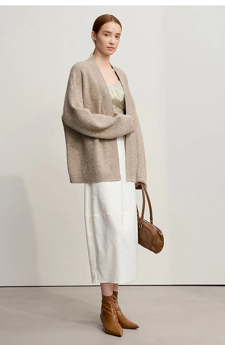 Damen V-Ausschnitt Cardigan lang Wolle-Mix offen Winter