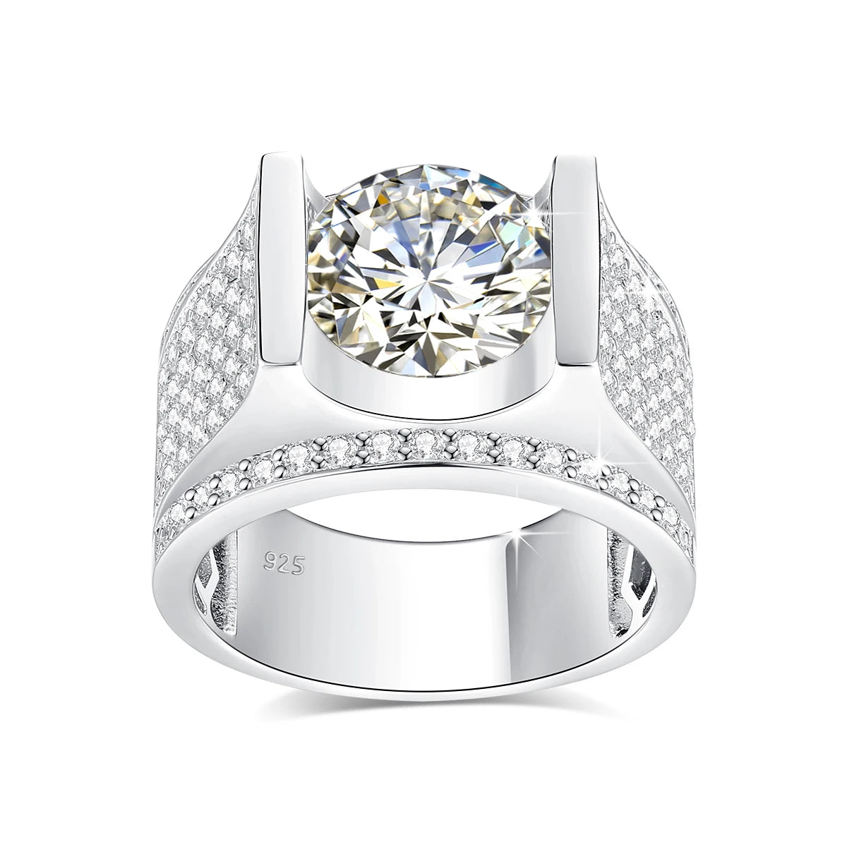 Herren-Ring Moissanit Silber 925 mit Zertifikat 10 mm Stein Alltag und Festlichkeiten hochwertig