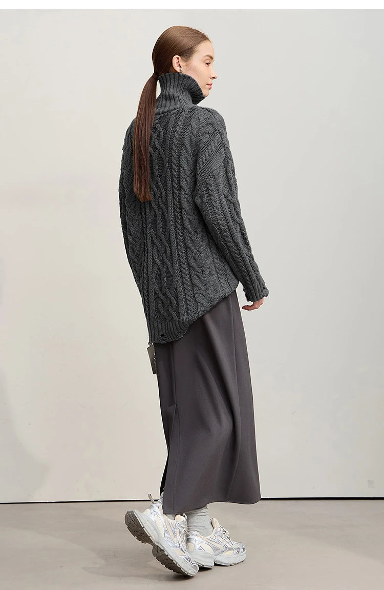 Damen-Rollkragenpullover Acryl locker warm Retro Winter