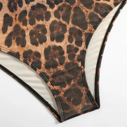 Damen Badeanzug Langarm Leopard Cover-Up gepolstert Einteiler