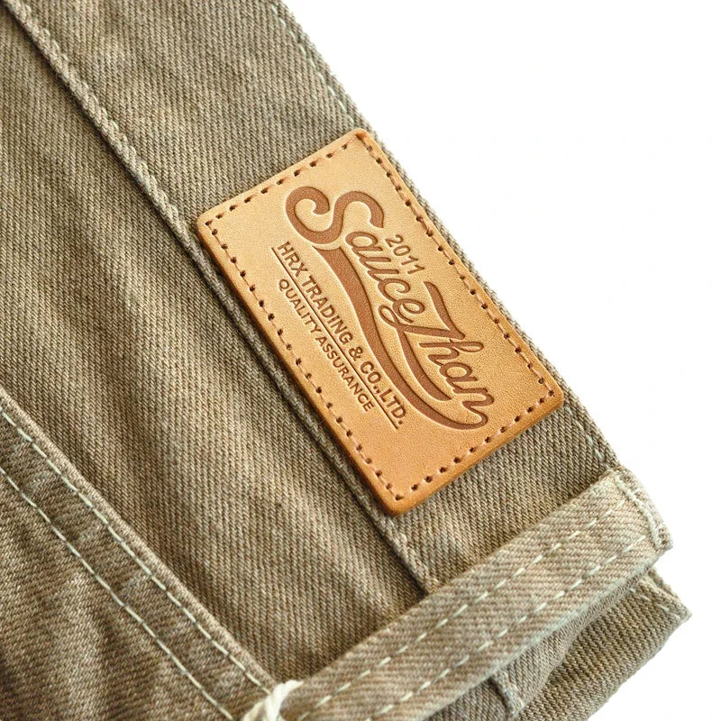 Herren Jeans aus Selvedge-Denim in Khaki mit Zipper Fly Casual