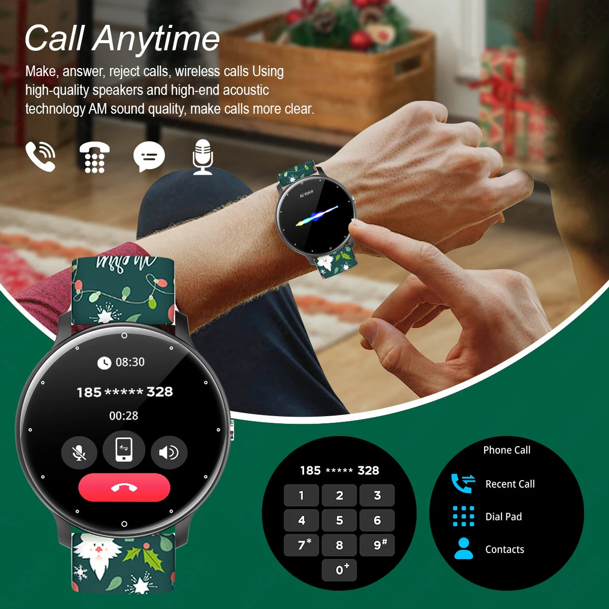 LIGE Smart Watch 2024, für Android, Bluetooth, Anruf, Smartwatch, Touch-Dial, Musik, Fitness, Tracker, Sportuhren, Weihnachtsband, Geschenk
