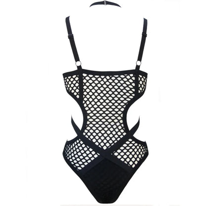 Damen Badeanzug Fischnetz Mesh schwarz Monokini Einteiler Strandmode