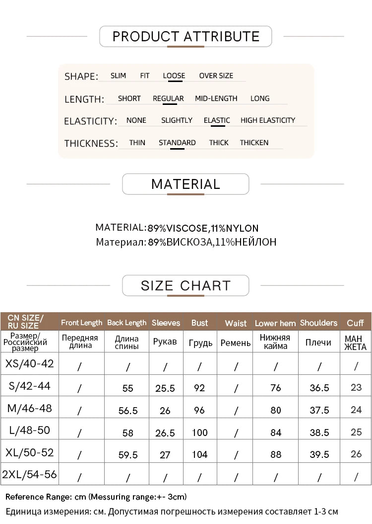 AMII Größen- und Materialtabelle mit Größenangaben und Messwerten
