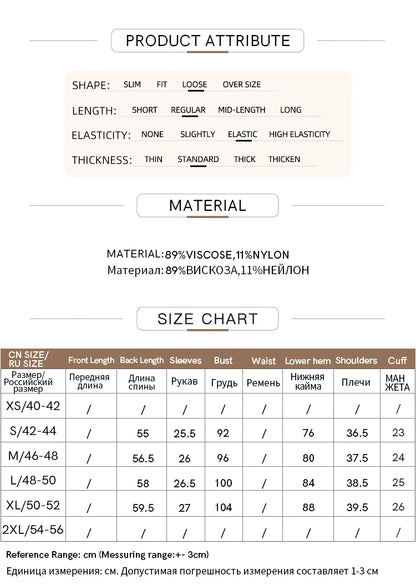 AMII Größen- und Materialtabelle mit Größenangaben und Messwerten