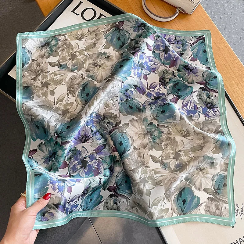 Damen Seidenschal 53cm quadratisch Pferdprint Luxus Halstuch Hijab Bandana