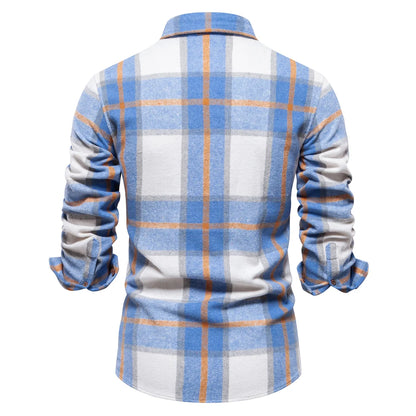 Herren Kariertes Hemd im Casual-Stil mit doppelten Taschen für Herbst und Winter