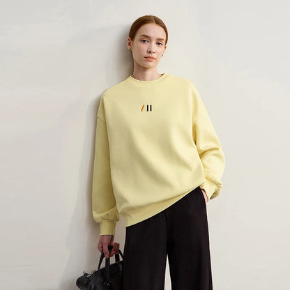 Damen-Rundhals-Sweatshirt Stickerei Kunstfell warm locker Winter