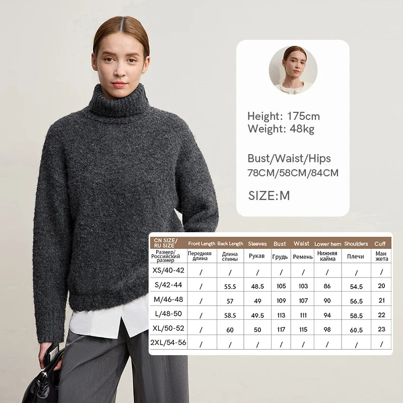 Damen-Rollkragenpullover locker Raglan Streetwear Winter