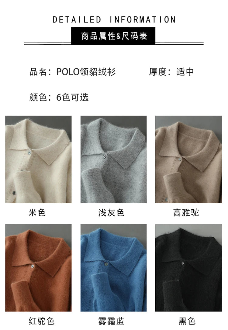 Maillard Polo-Kragen-Pullover für Herren, Herbst/Winter 2024, lässige Business-Männer, 100 % reiner Nerz-Kaschmir-Strickjacke, große Strickjacke