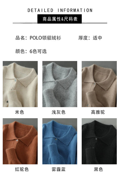 Maillard Polo-Kragen-Pullover für Herren, Herbst/Winter 2024, lässige Business-Männer, 100 % reiner Nerz-Kaschmir-Strickjacke, große Strickjacke