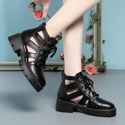 Damen Mesh Stiefeletten Britisch Stil Echtes Leder